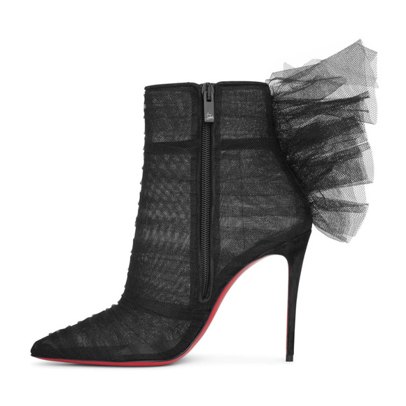 Christian Louboutin Libellibooty 100 Black Mesh Tulle Ankle Boot Heel Pump 37 - Picture 8 of 12